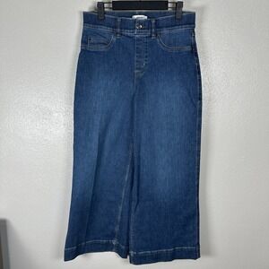 Spanx Jeans Womens Size Medium Cropped Wide Leg Blue Stretch Denim High Waist